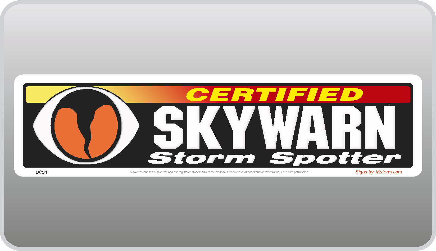 12" x 3" Certified SKYWARN Storm Spotter Magnetic Sign ~ Reflective